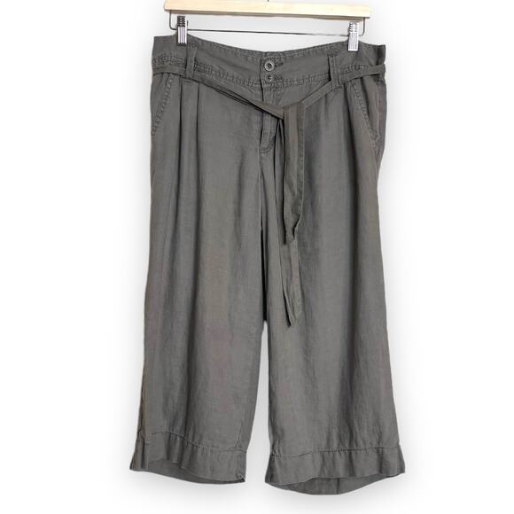 Calvin Klein Tie Front Wide Leg Relaxed Fit Linen Capri Pants Women's Size 8 - Picture 1 of 9